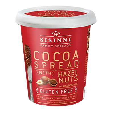 sissini κρέμα κακάο με φουντούκι χωρίς γλουτένη και χωρίς φοινικέλαιο 400 γραμμάρια