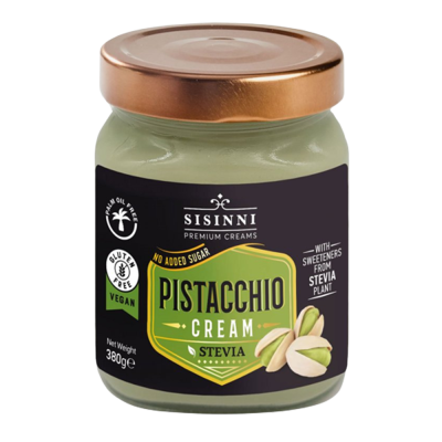 sissini vegan κρέμα φιστίκι αιγίνης χωρίς γλουτένη χωρίς ζάχαρη και χωρίς φοινικέλαιο 380 γραμμάρια