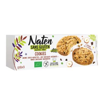 naten μπισκότα βρώμης με σοκολάτα και φουντούκια βιολογικά και χωρίς γλουτένη 3 τεμάχια 120 γραμμάρια