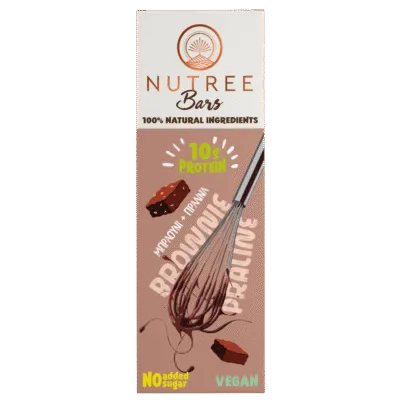 nutree vegan μπάρα πρωτεΐνης με μπράουνι και πραλίνα χωρίς γλουτένη και χωρίς ζάχαρη 60 γραμμάρια