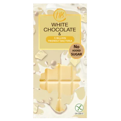 healthy bites λευκή σοκολάτα με προβιοτικά χωρίς γλουτένη και χωρίς ζάχαρη 100 γραμμάρια