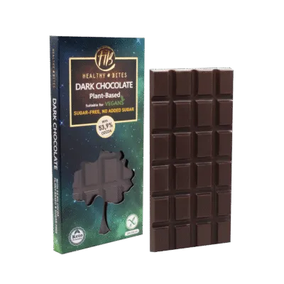 healthy bites μαύρη σοκολάτα vegan με 53,9% κακάο χωρίς γλουτένη και χωρίς ζάχαρη 100 γραμμάρια