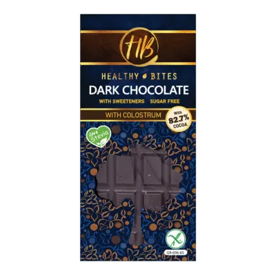 healthy bites μαύρη σοκολάτα με πρωτόγαλα χωρίς γλουτένη και χωρίς ζάχαρη 100 γραμμάρια